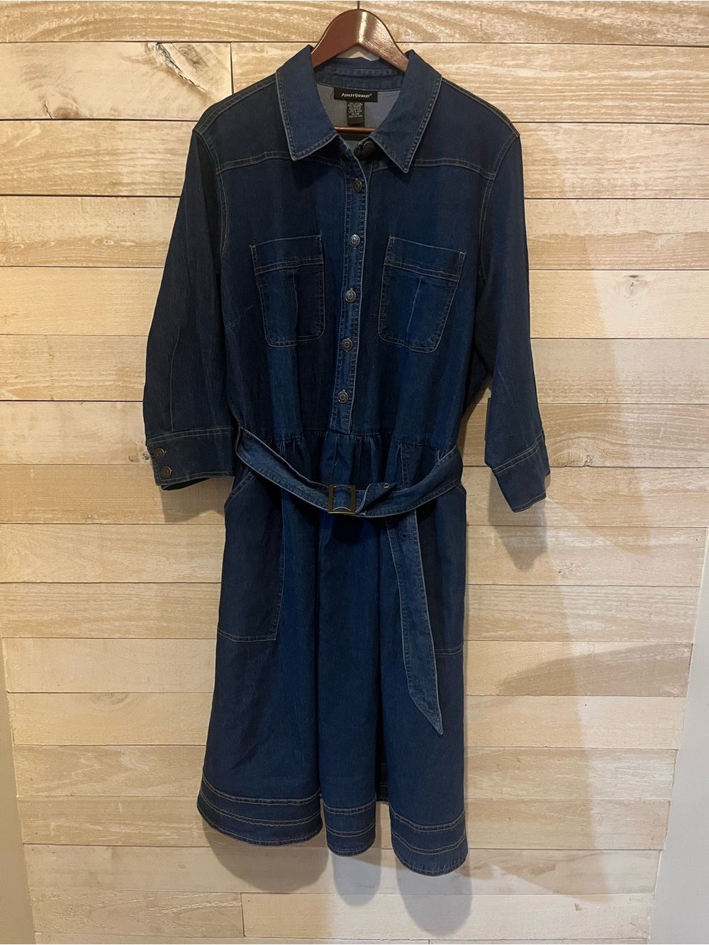 Ashley Stewart Dark Blue Denim Shirt Midi Dress with Belt Plus Size 18/20